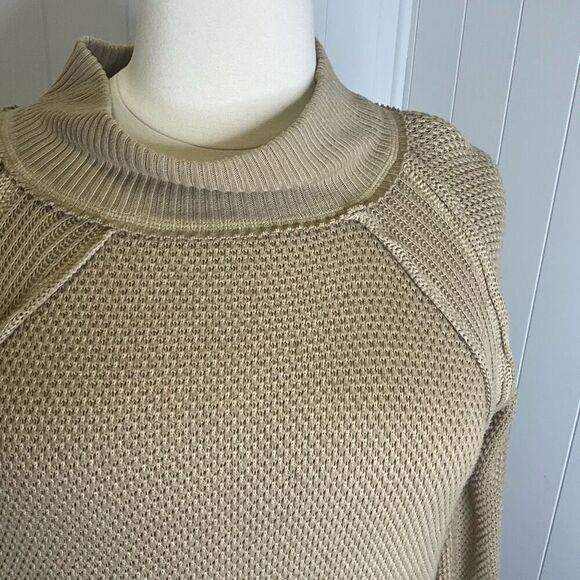 FREE PEOPLE She's A Keeper Thermal Waffle Knit Sweater Winter Wheat Tan XS - Picture 2 of 13